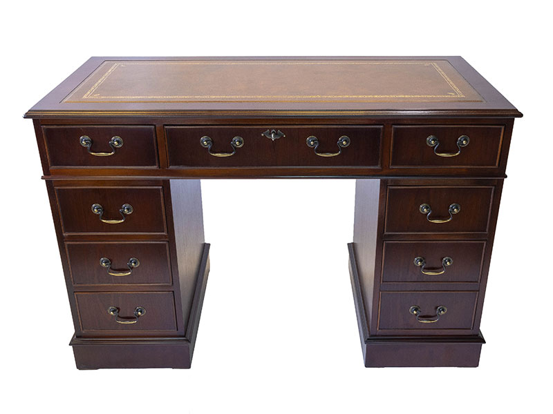 Twin Pedestal Desk Mahogany Leather Top