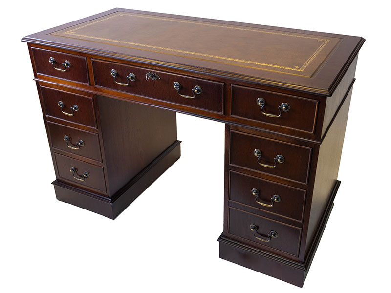 Twin Pedestal Desk Mahogany Leather Top